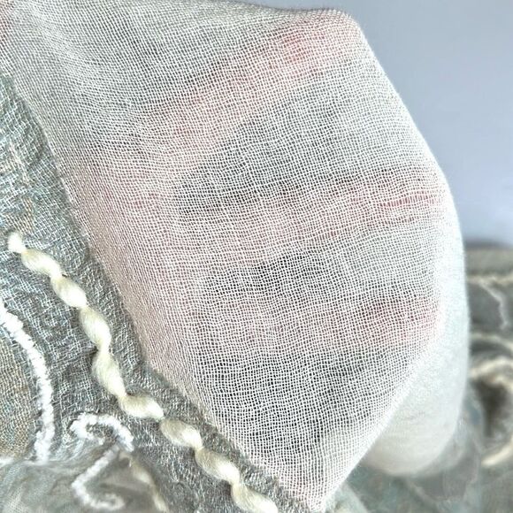 Wool Embroidered Paisley Shawl Wrap in Gray and Cream with Sequins - Picture 7 of 12